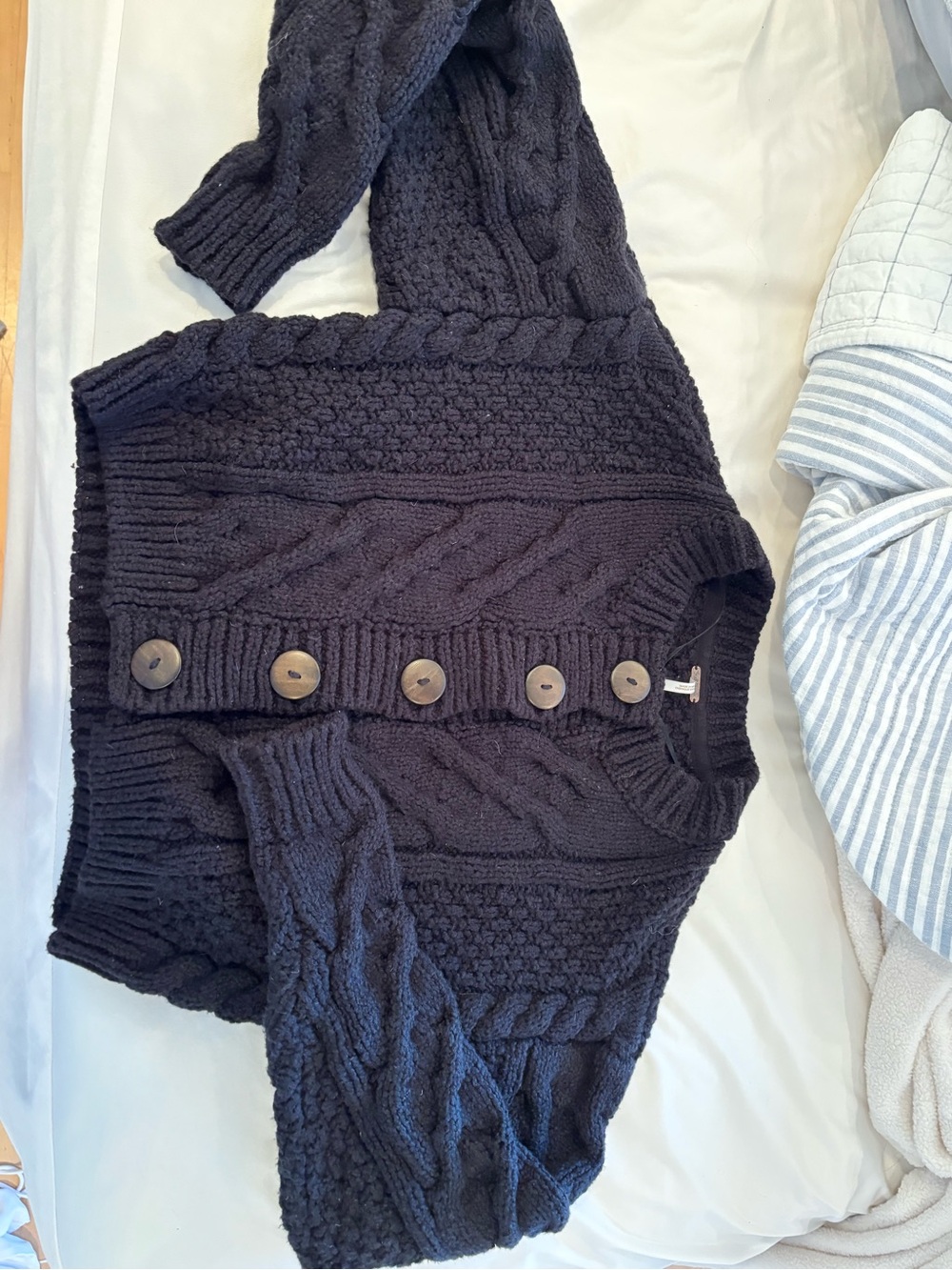 Free People Navy Cable Knit Button-Up Sweater